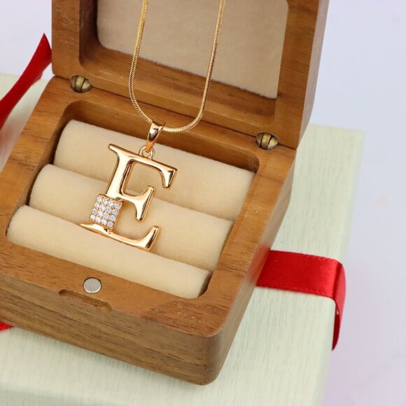 "Rose Gold Plated E Initial Pendant with Sparkling Stone Accent, XPPT1416 - Picture 8 of 13